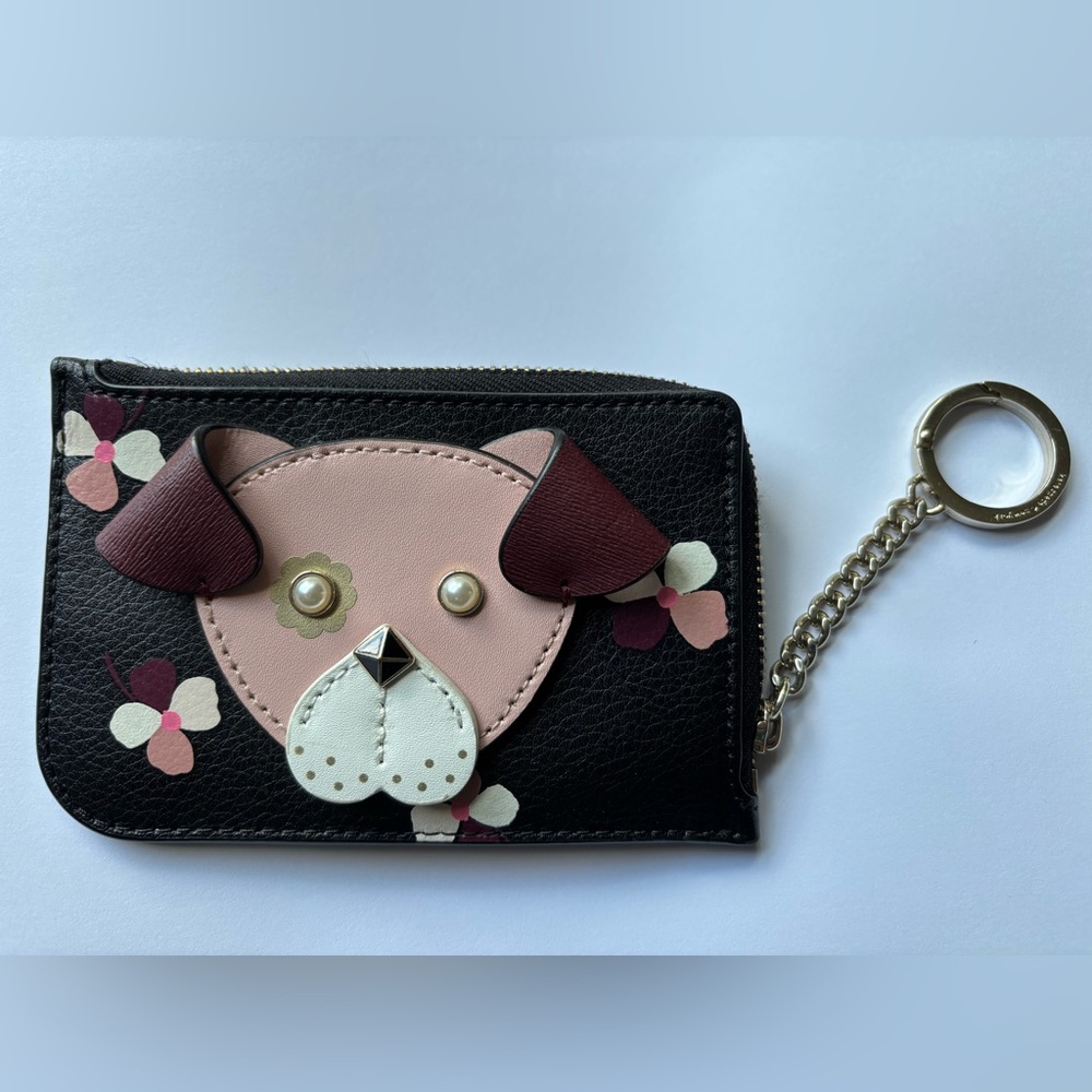 Kate Spade Black and Pink Dog Coin and Card Holder with Key Ring